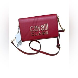 Cavalli Class Red Crossbody Bag with Silver Accents